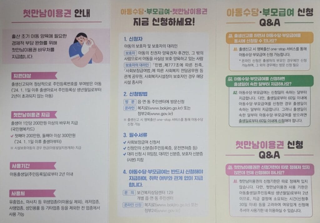 2026년 출산 혜택 팜플렛 — 첫만남이용권·부모급여·아동수당 안내